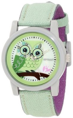 Sprout ST/5512MPLG Light Green Organic Cotton Strap Blue Owl Dial
