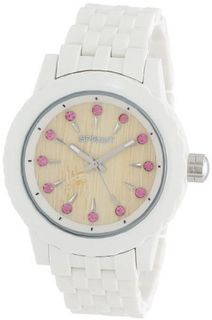 Sprout ST/6803PKWT Pink Swarovski Crystal Accented Bamboo Dial White Corn Resin Bracelet