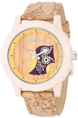 Sprout ST/6805TNCK Owl Motif Tree Bark Dial Cork Strap
