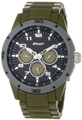 Sprout ST3202BKOL Multi-Function Dial and Olive Corn Resin Bracelet