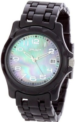 Sprout ST6003JMBK Black Mother-Of-Pearl Dial Black Corn Resin Bracelet