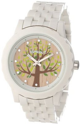 Sprout Unisex ST/6800TNWT Wood Dial White Corn Resin Bracelet Tree Bark Theme Dial