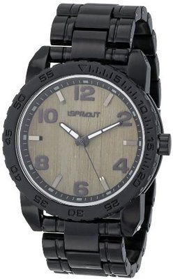 Sprout Unisex ST/7003GYBK Grey Bamboo Dial Black Resin Bracelet