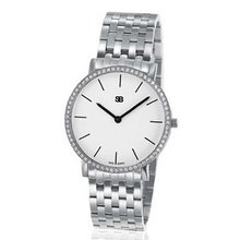 SOB1001 Steel Blaze , White Dial, with Full Diamond Bezel & Steel Bracelet