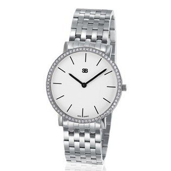 SOB1001 Steel Blaze , White Dial, with Full Diamond Bezel & Steel Bracelet