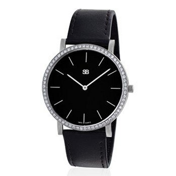 SOB1002/DIA SOB Steel , Black Dial, Full Diamond Bezel