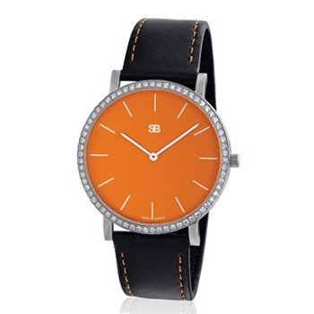 SOB1003/DIA SOB Steel , Orange Dial, Full Diamond Bezel