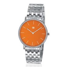 SOB1003/DIA Steel Blaze with Orange Dial, Full Diamond Bezel, Steel Bracelet