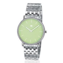 SOB1005/DIA Steel Blaze with Green Dial, Full Diamond Bezel, Steel Bracelet