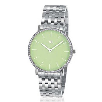 SOB1005/DIA Steel Blaze with Green Dial, Full Diamond Bezel, Steel Bracelet