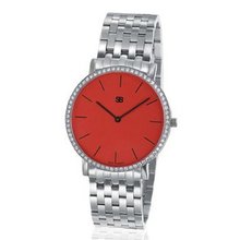 SOB1007/DIA Steel Blaze , Red Dial, Full Diamond Bezel, Steel Bracelet