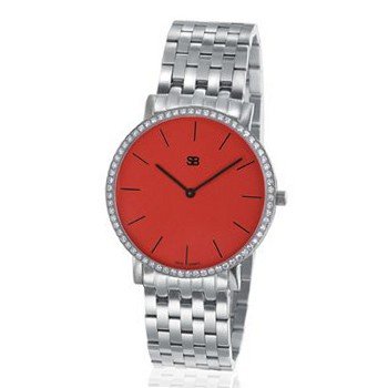 SOB1007/DIA Steel Blaze , Red Dial, Full Diamond Bezel, Steel Bracelet