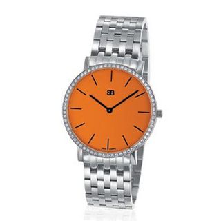 SOB1013/DIA Steel Blaze , Orange Dial, Full Diamond Bezel, Steel Bracelet