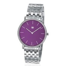 SOB1016/DIA Steel Blaze , Purple Dial, Full Diamond Bezel, Steel Bracelet