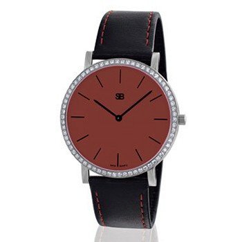 SOB1029/DIA SOB Steel with Dark Red Dial & Full Diamond Bezel