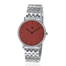 SOB1029/DIA Steel Blaze , Maroon Red Dial, Full Diamond Bezel, Steel Bracelet