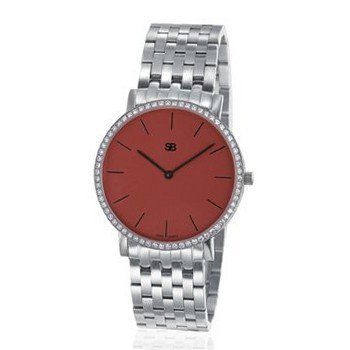 SOB1029/DIA Steel Blaze , Maroon Red Dial, Full Diamond Bezel, Steel Bracelet