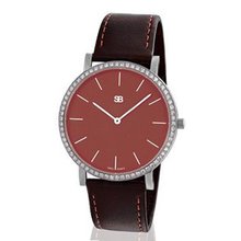 SOB1031/DIA SOB Steel with Dark Red Dial & Full Diamond Bezel