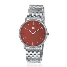 SOB1031/DIA Steel Blaze , Maroon Red Dial, Full Diamond Bezel, Steel Bracelet