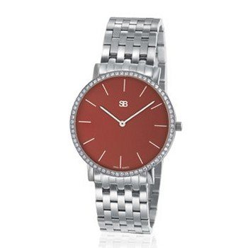 SOB1031/DIA Steel Blaze , Maroon Red Dial, Full Diamond Bezel, Steel Bracelet