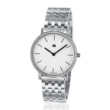 SOB1101/DIA Steel Blaze , White Dial, Full Diamond Bezel, Steel Bracelet