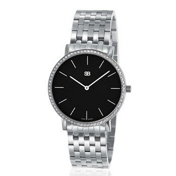 SOB1102/DIA Steel Blaze Ladies , Black Dial, Full Diamond Bezel, Steel Bracelet