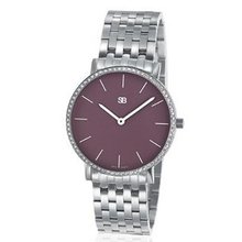 SOB1115/DIA Steel Blaze Ladies , Plum Dial, Full Diamond Bezel, Steel Bracelet