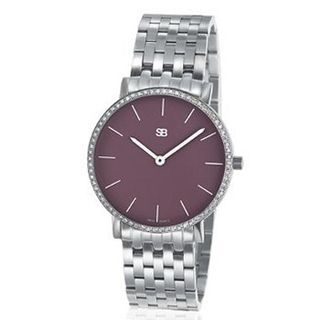 SOB1115/DIA Steel Blaze Ladies , Plum Dial, Full Diamond Bezel, Steel Bracelet