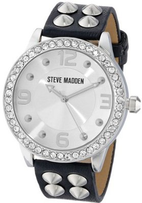 Steve Madden SMW00010-04 Black Silver Cone Stud Strap