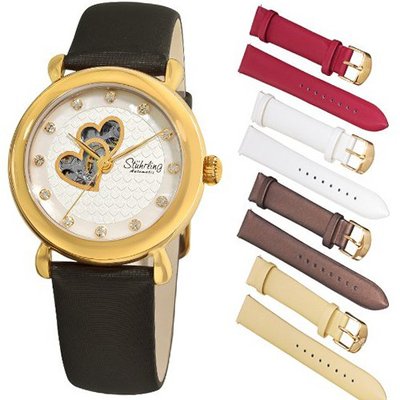 Stuhrling Original 108EH.12352 Amour Cupid Valentine Automatic Skeleton Swarovski Accented Gold Tone Gift Set