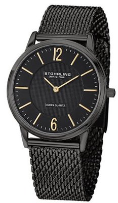 Stuhrling Original 122.33551 Classic Ascot Somerset Elite Swiss Quartz Ultra Slim Black Mesh Bracelet