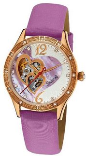 Stuhrling Original 196A.124Q4 Vogue Harmony Automatic Skeleton Swarovski Crystals Mother-Of-Pearl Purple