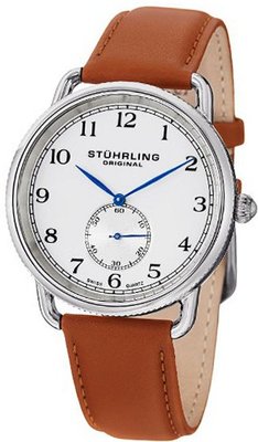 Stuhrling Original 207.01 Classic Cuvette Decor Swiss Quartz Brown Leather Strap