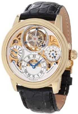 Stuhrling Original 213T.333X2 Tourbillon Limited Edition Saturnalia Tourbillon Mechanical Power Reserve Indicator Gold Tone