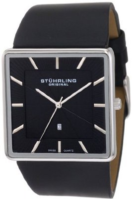 Stuhrling Original 342.33151 Classic Ascot Saratoga Swiss Quartz Ultra Slim Date Black Leather Strap