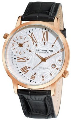 Stuhrling Original 343.33452 Symphony Eclipse Polaris Swiss Quartz Date and Dual Time Zone Rose Tone