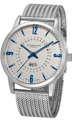 Stuhrling Original 345M.331116 Classic Ascot Jupiter Swiss Quartz Day and Date Stainless Steel Mesh