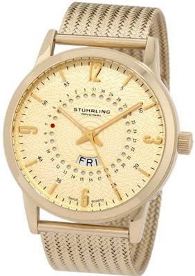 Stuhrling Original 345M.333331 Classic Ascot Jupiter Swiss Quartz Day and Date Gold Tone Mesh