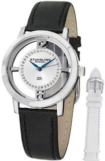 Stuhrling Original 388L2.SET.01 Winchester Tiara Stainless Steel and Swarovski Crystal with Additional Leather Strap