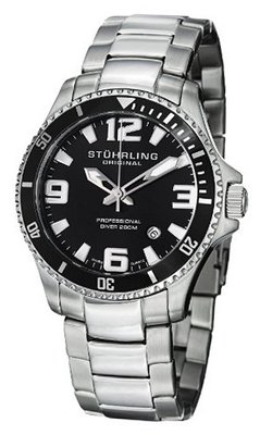 Stuhrling Original 395.33B11 Aquadiver Regatta Champion Professional Diver Swiss Quartz Date Black Bezel