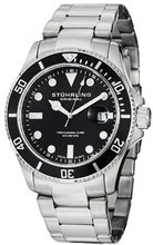 Stuhrling Original 417.02 Aquadiver Regatta Espora Swiss Quartz Professional Diver Black Dial Stainless Steel Bracelet