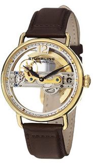 Stuhrling Original 465.3335K2 Symphony Aristocrat Bridge Automatic Skeleton Gold Tone Leather Band