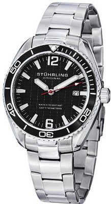 Stuhrling Original 515.02 "Aquadiver Regatta Endeavor" Swiss Quartz Date Black Dial Stainless Steel Dress