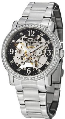 Stuhrling Original 531L.11111 Classic Delphi Canterbury Automatic Skeleton Swarovski Crystal Accented Black Dial
