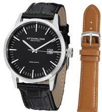 Stuhrling Original 555A.01 Classic Ascot II Swiss Quartz Date Black Dial Strap Set