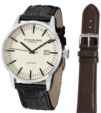 Stuhrling Original 555A.03 Classic Ascot II Swiss Quartz Date Beige Dial Strap Set