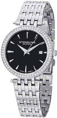 Stuhrling Original 579.02 Soiree Tiara Swiss Quartz Swarovski Black Dial Date