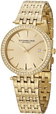 Stuhrling Original 579.03 Soiree Tiara Swiss Quartz Swarovski Gold Tone Date