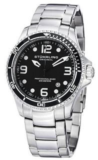 Stuhrling Original 593.332D11 Aquadiver Grand Regatta Swiss Quartz Diver Date Black