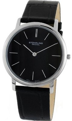Stuhrling Original 601.33151 Classic Ascot Swiss Quartz Ultra Thin Stainless Steel Black Dial Leather Strap